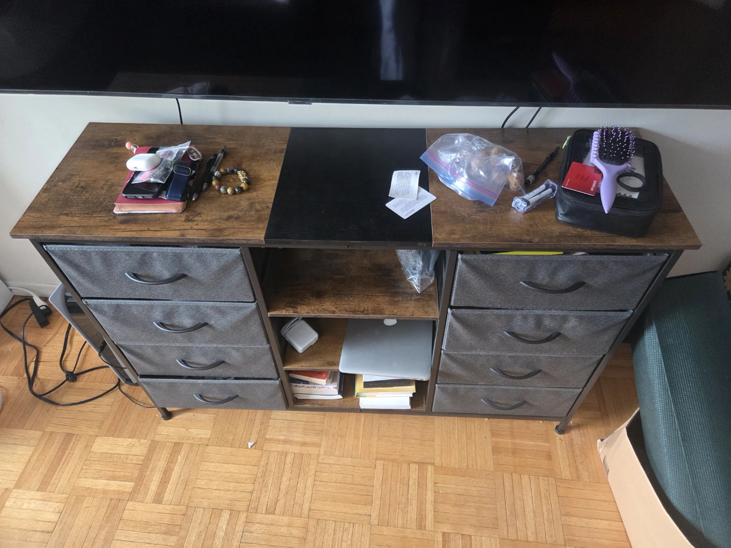 Rustic Wood Dresser with 8 Fabric Drawers