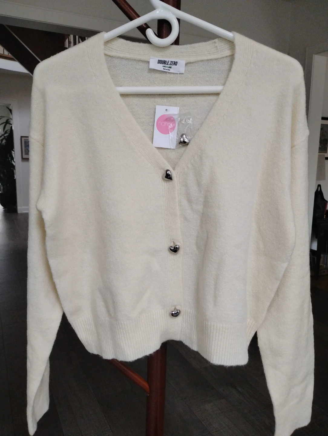 Double Zero Brand Cream V-Neck Button-Up Cardigan - Size L