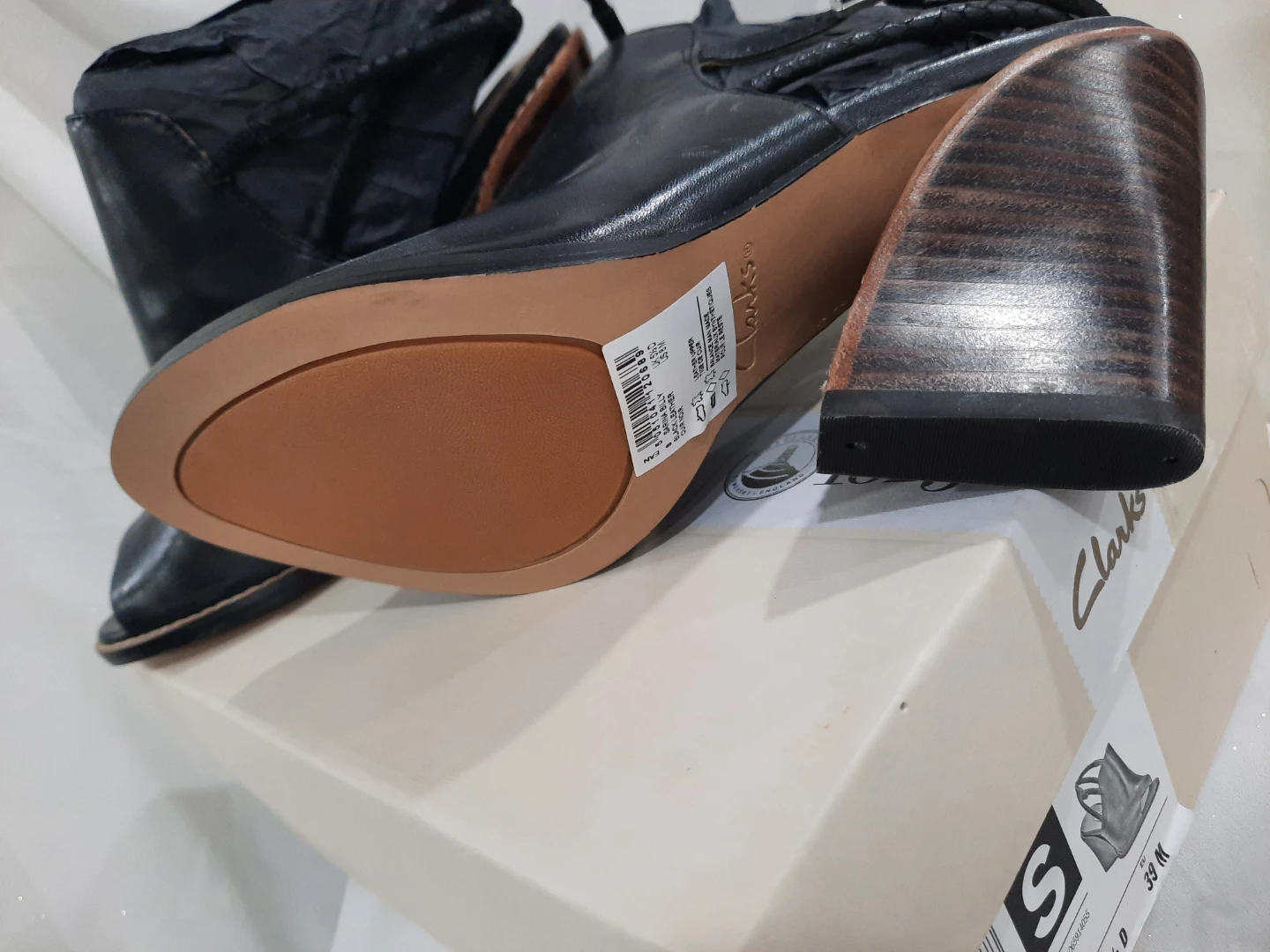 Clarks Black Leather Peep-Toe Wedge Ankle Boots Size 8 - photo 2