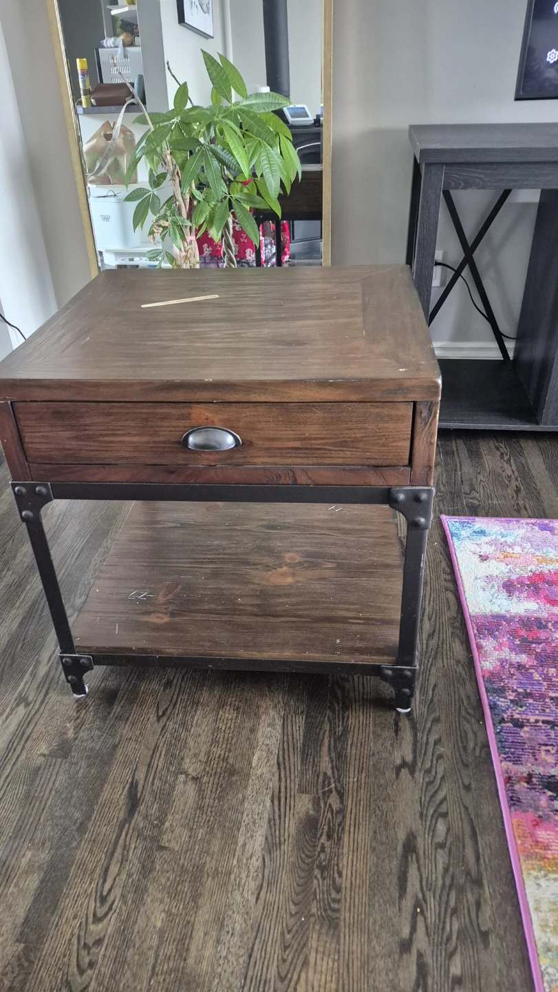 Rustic Wood Coffee Table with Drawers and end table - photo 2