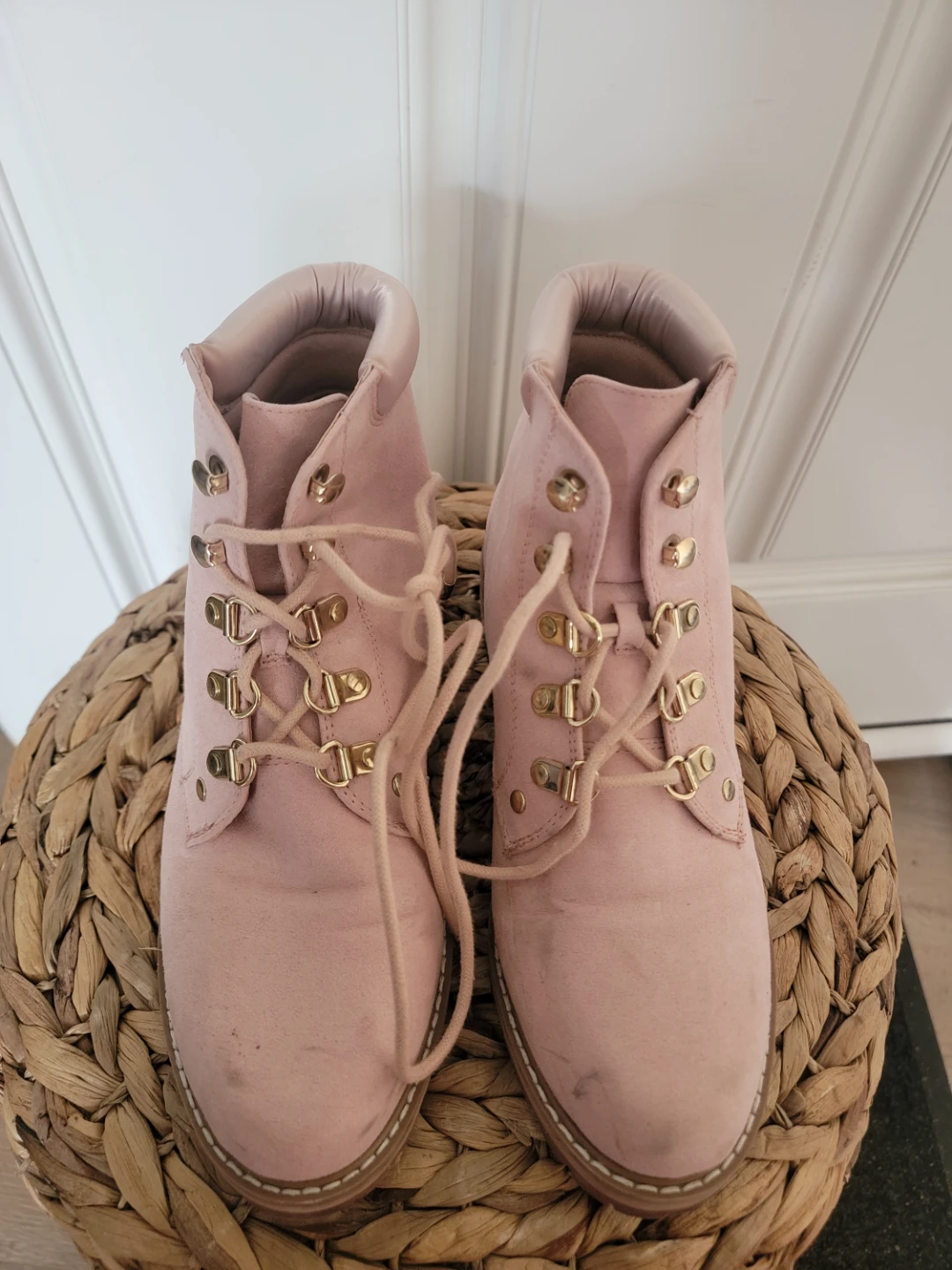 Guess Pink Suede Lace-Up Boots - Size 5.5M