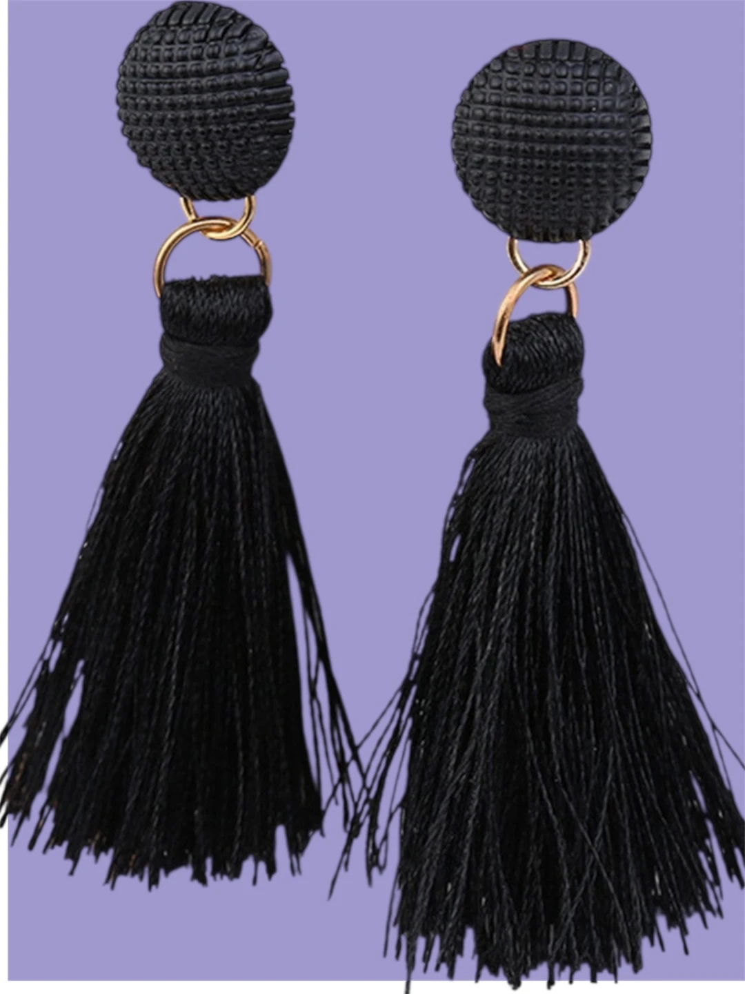 Black Tassel Drop Earrings with Gold Accents