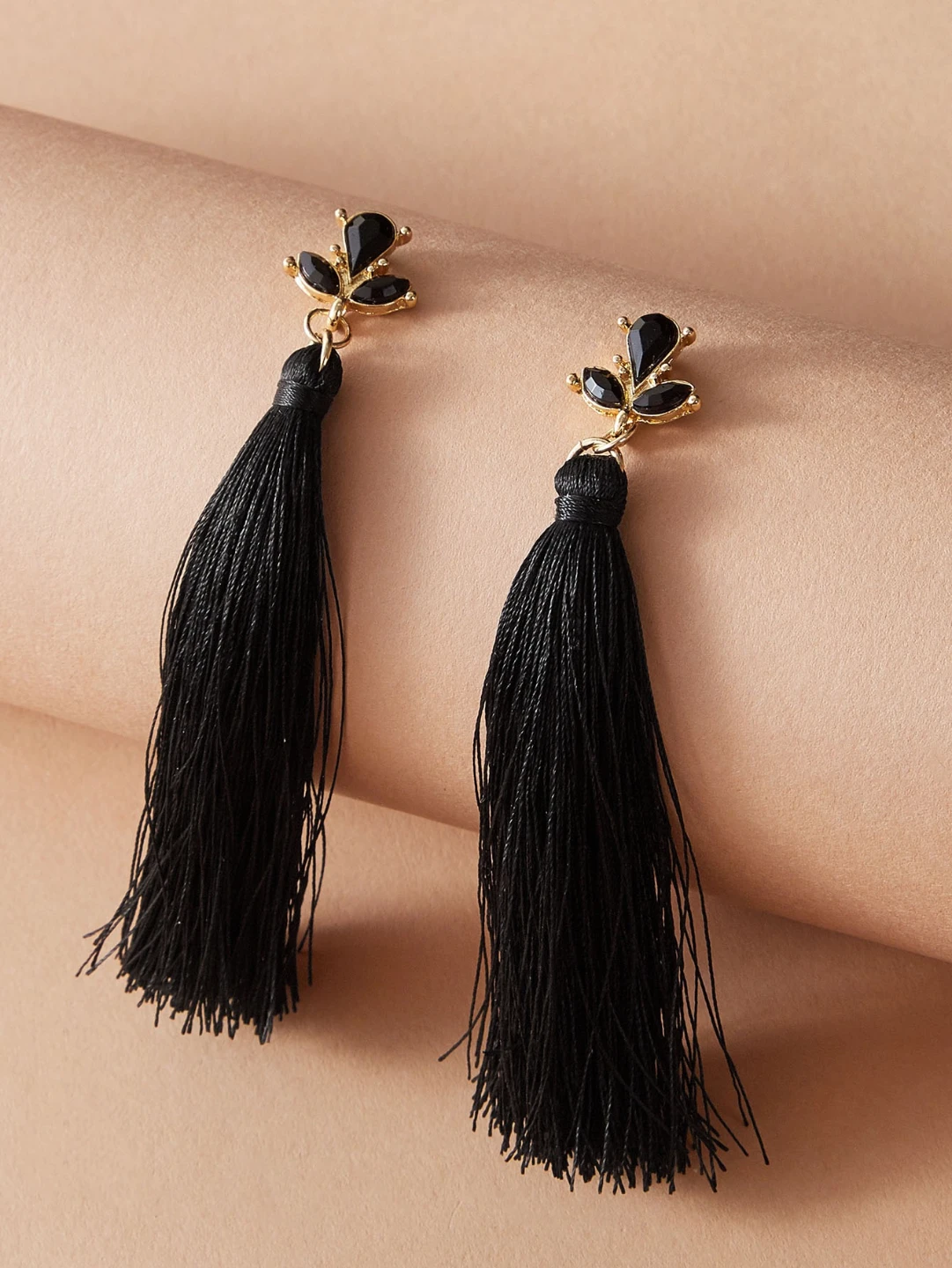 Black Tassel Drop Earrings with Gold Accents - photo 4