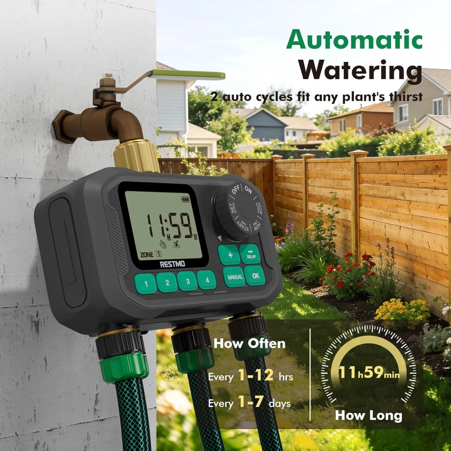 RESTMO Automatic 4-Zone Water Timer with Remote - photo 5