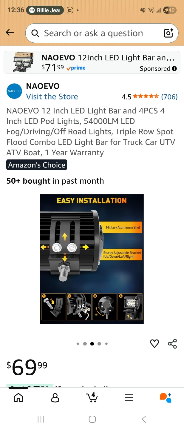 NAOEVO 12 Inch LED Light Bar and 4 Pod Lights Set - photo 3