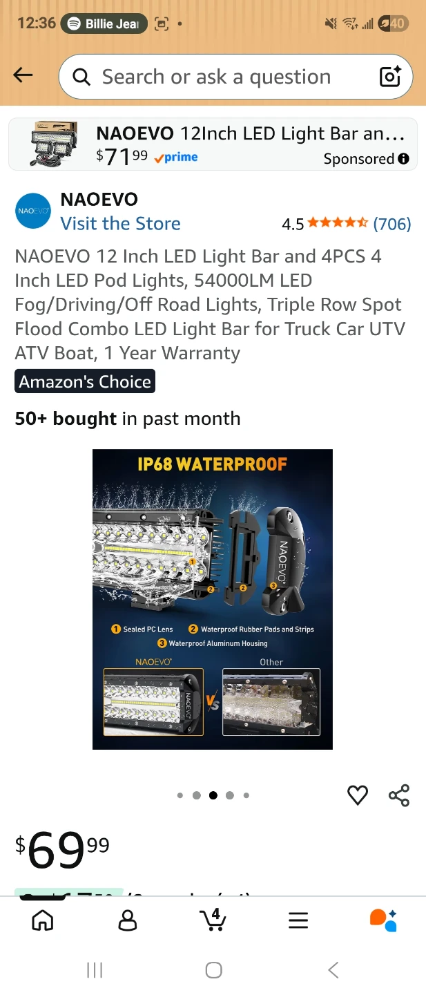 NAOEVO 12 Inch LED Light Bar and 4 Pod Lights Set - photo 4