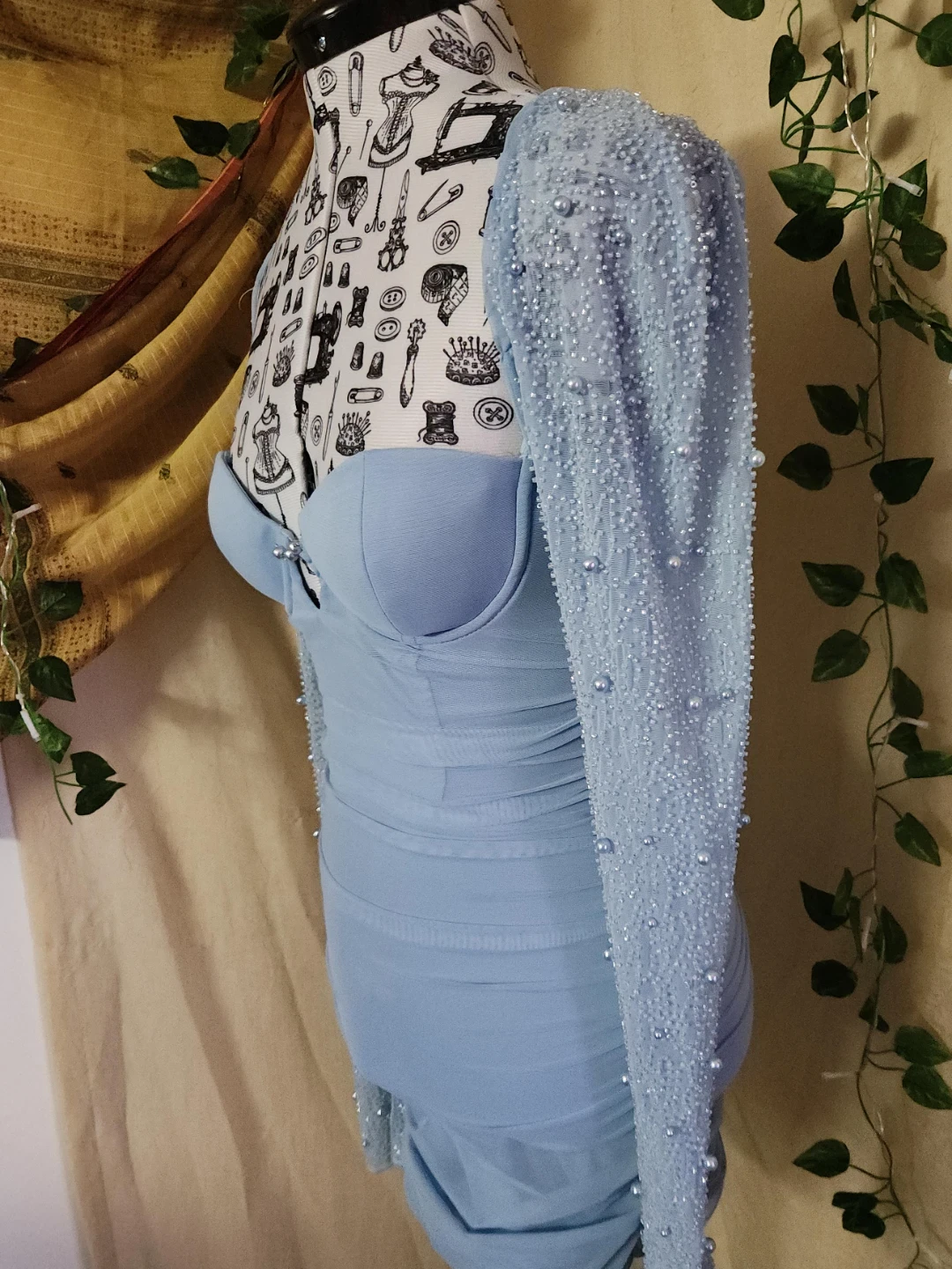 Light Blue Beaded Sleeve Mini Dress - photo 2