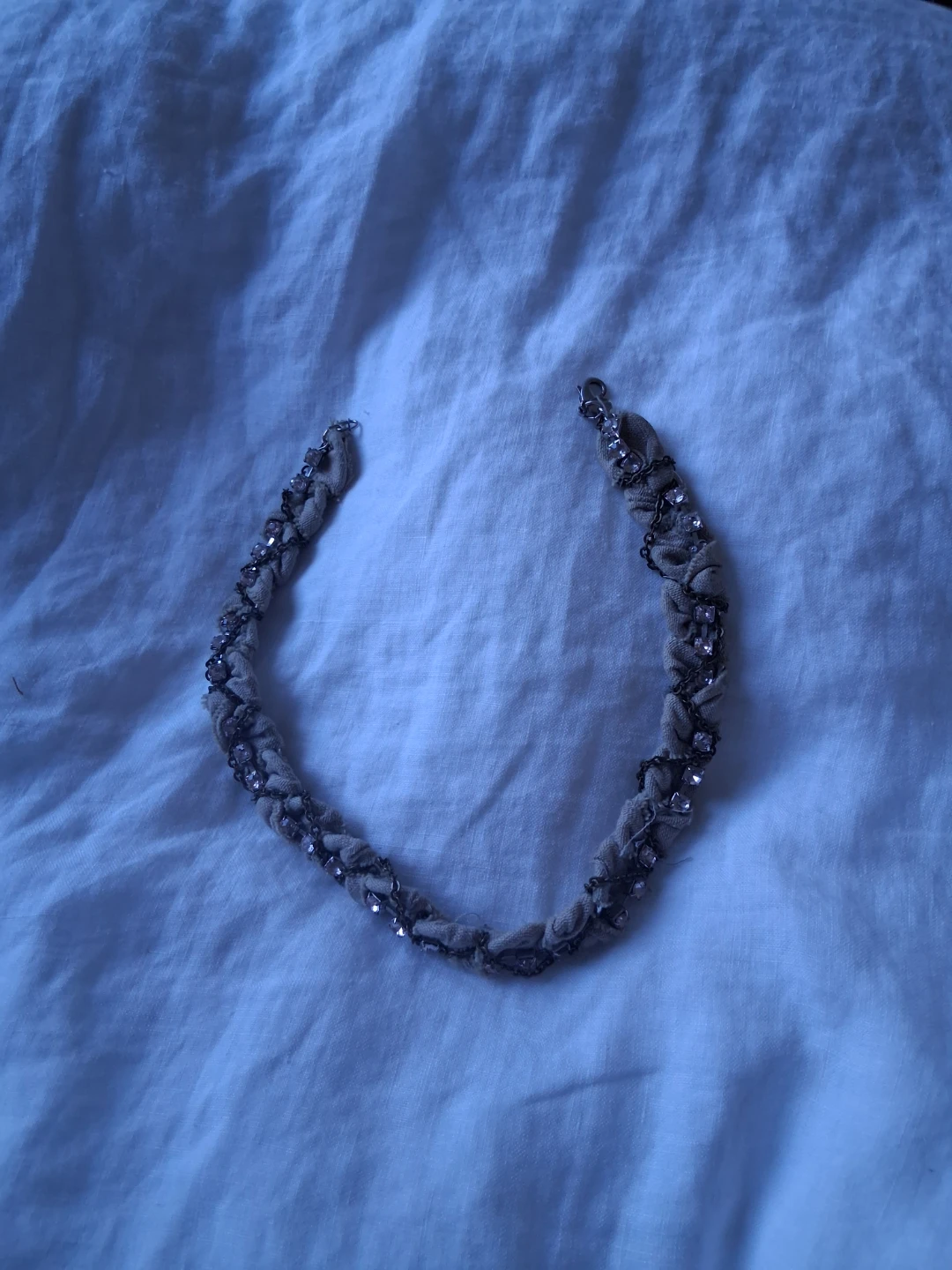 Fabric and rhinestone necklace