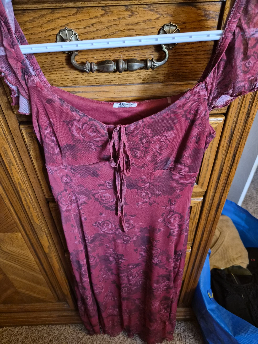 Ardene Burgundy Rose Print Mesh Mini Dress