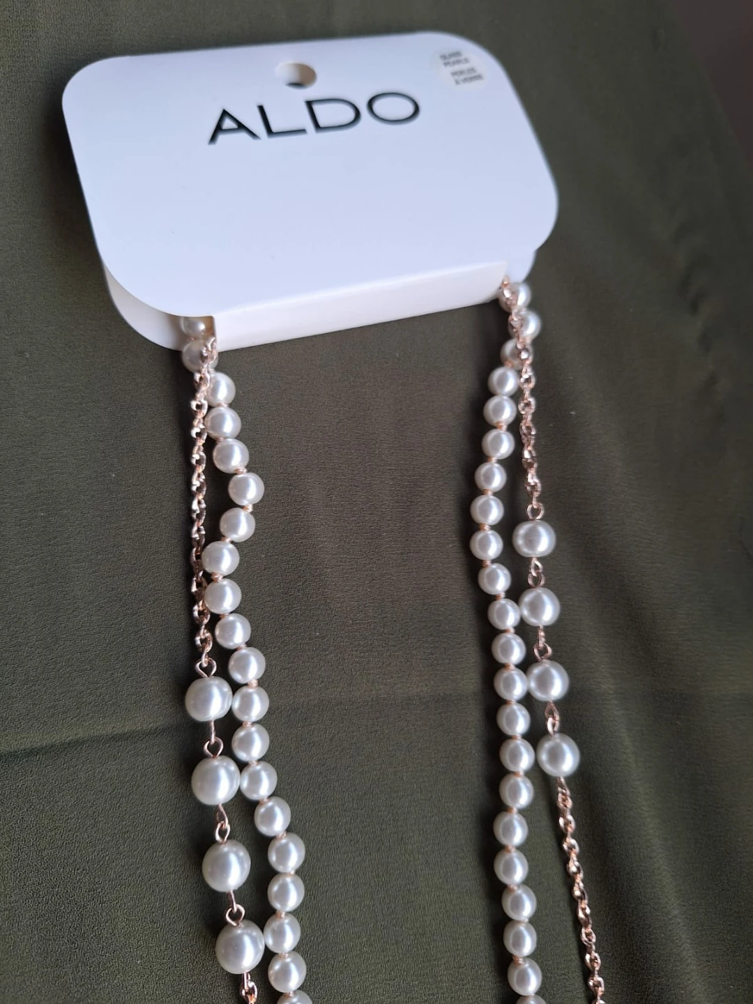 ALDO White Pearl Rose Gold Chain & Earrings - photo 3