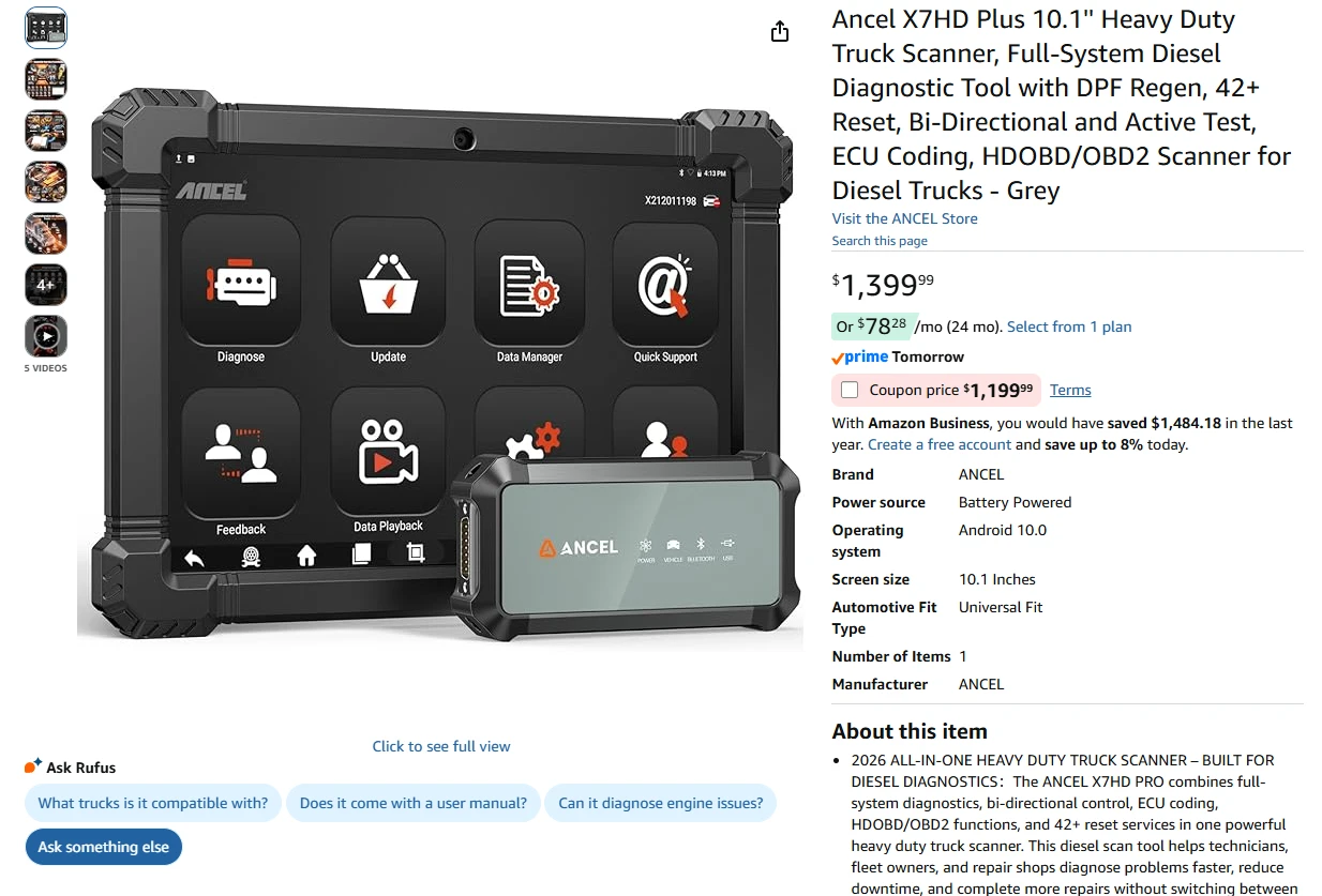 ANCEL X7HD Plus 10.1" Heavy Duty Truck Scanner - photo 2