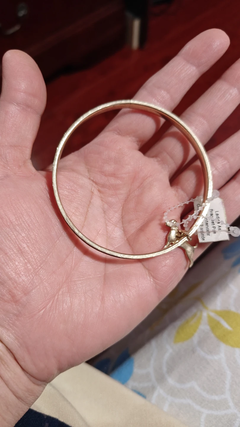 Gold Tone Bangle Bracelet with Dog Charm - photo 2