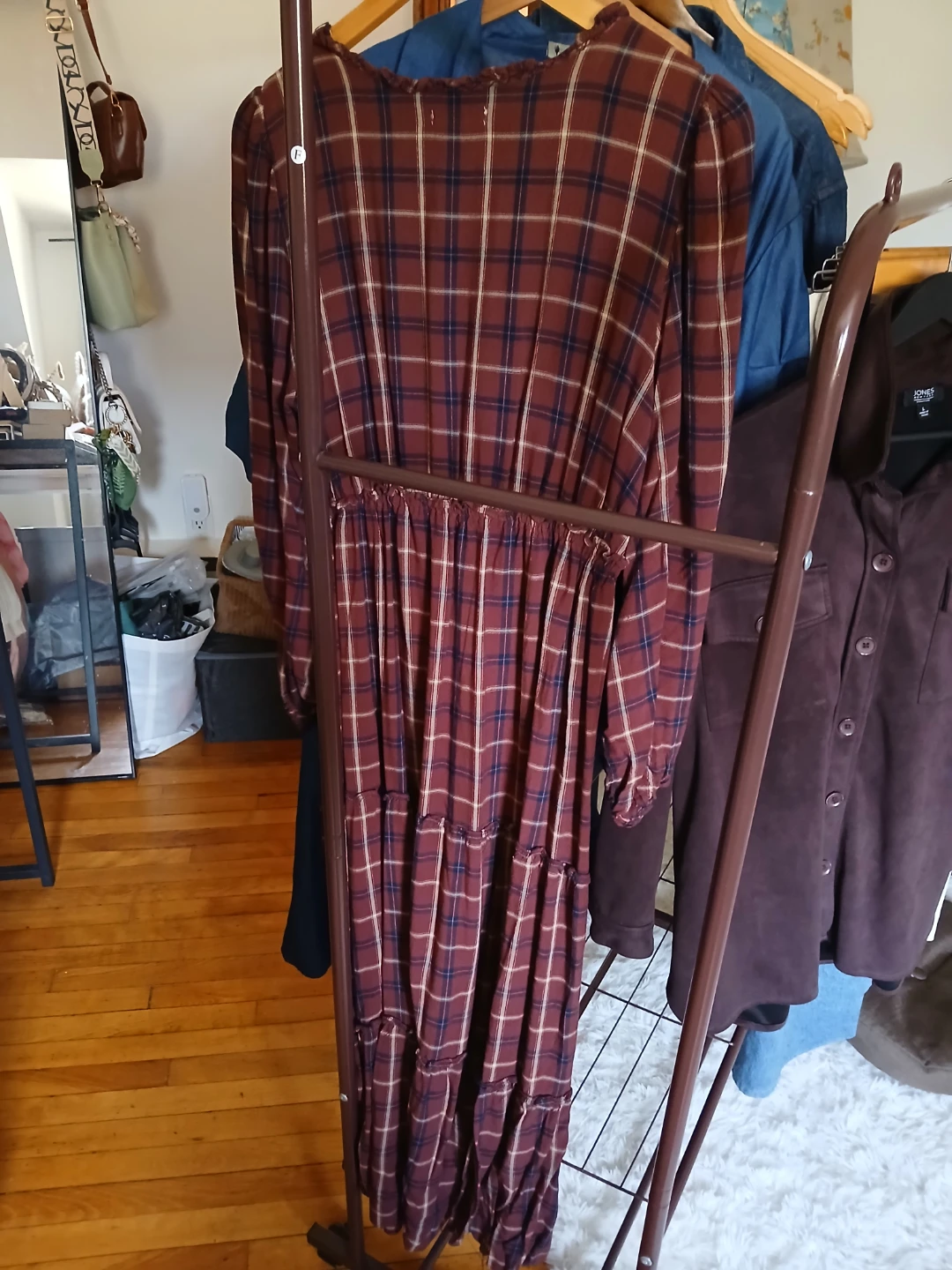 Brown Plaid Long Sleeve Midi Dress - photo 2