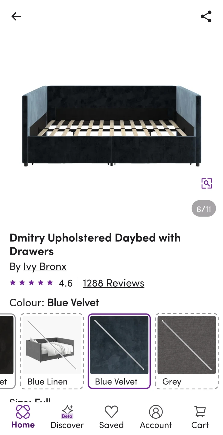 Dmitry Upholstered Daybed with Drawers - Blue Velvet