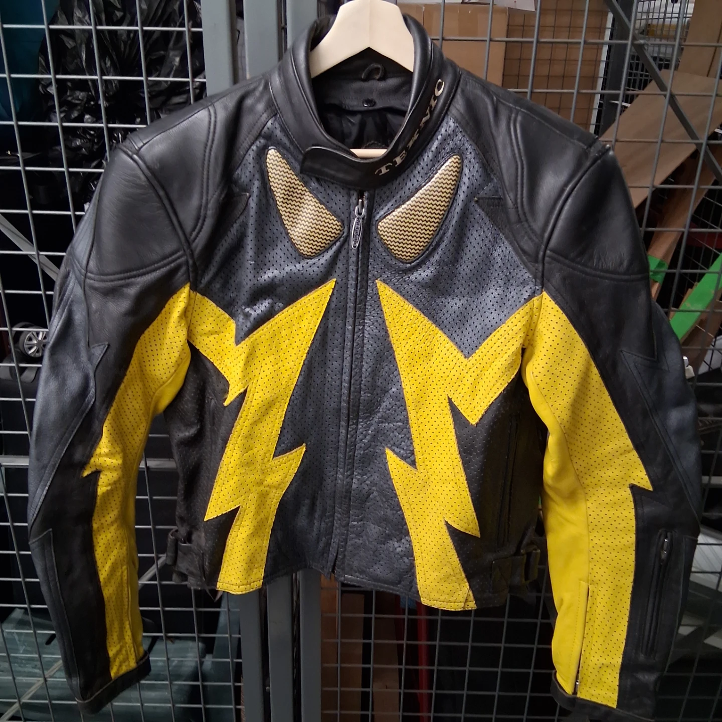 Teknic Leather Motorcycle Jacket - Black/Yellow - Size 46
