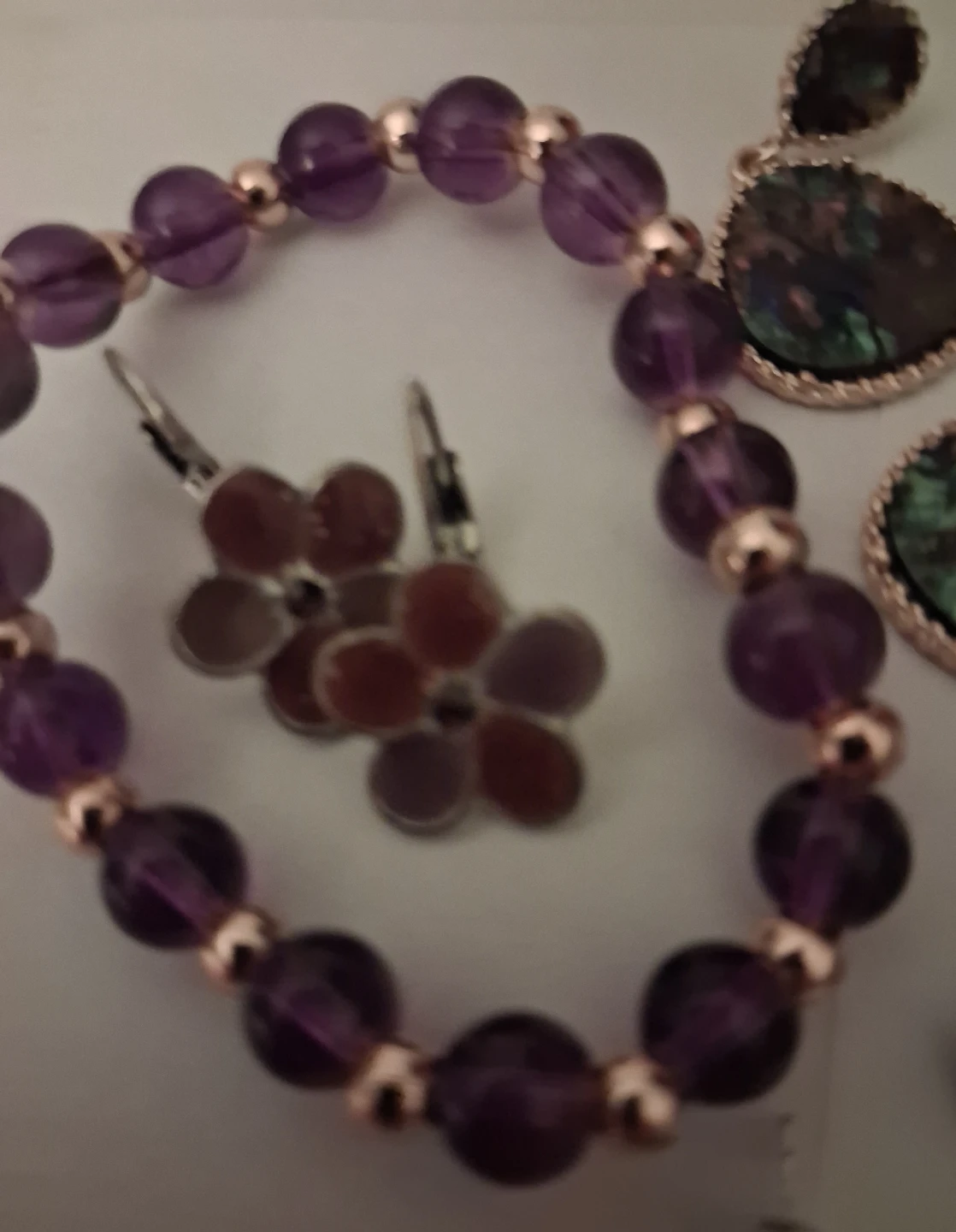 Purple Beaded Bracelet and Assorted Earrings Set - photo 2