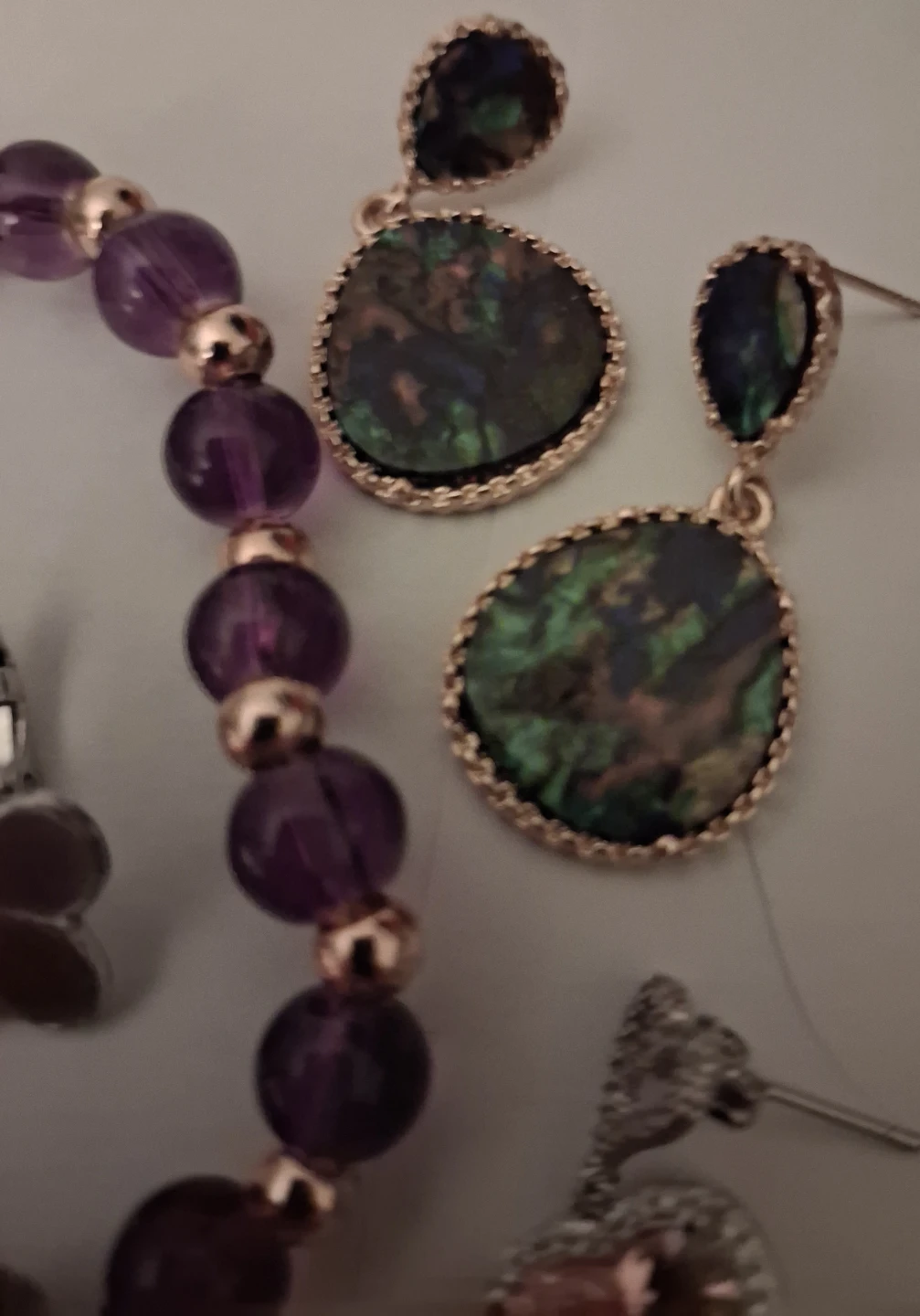 Purple Beaded Bracelet and Assorted Earrings Set - photo 3
