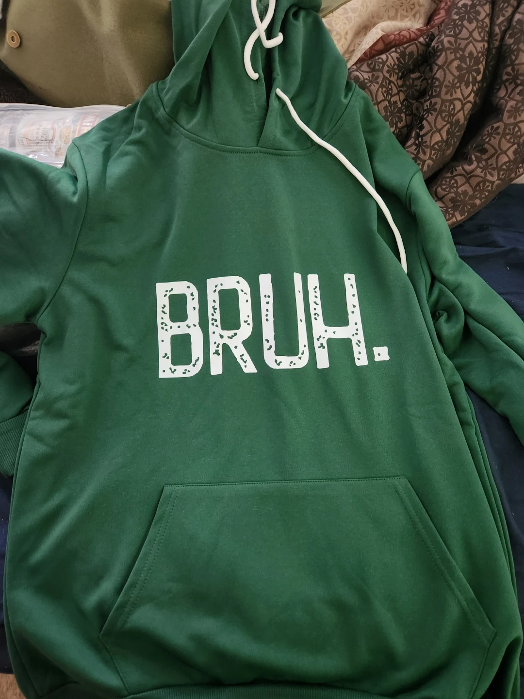 Green Hoodie "BRUH." Graphic
