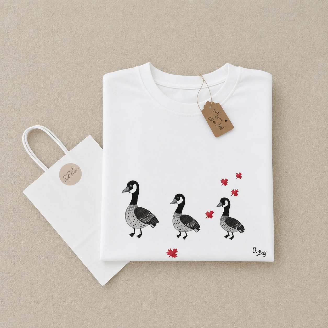 White T-Shirt with Canadian Geese and Maple Leaves Graphic - photo 3