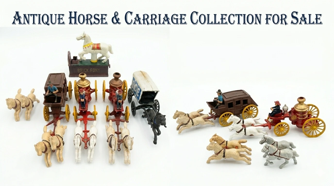 Collection of Antique Toy Horse and Carriages