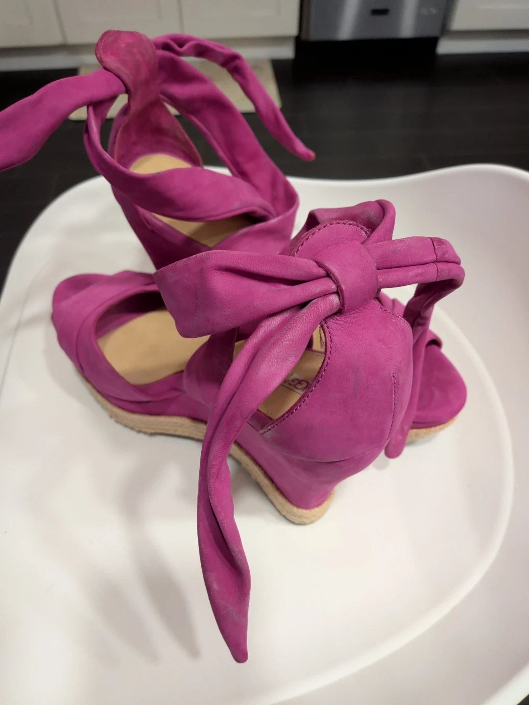 UGG Pink Suede Espadrille Wedge Sandals