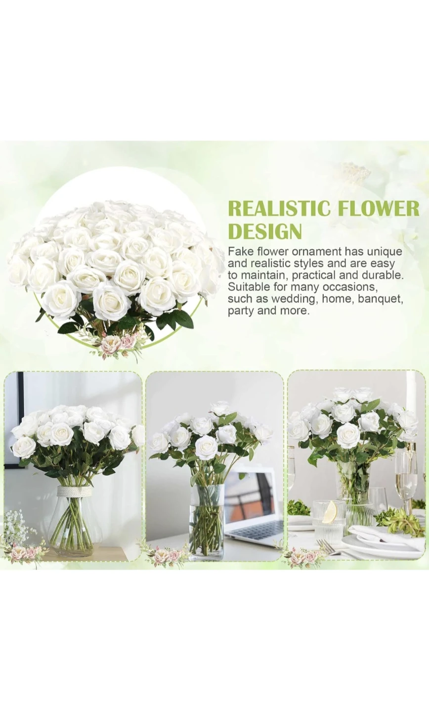 New White Artificial Roses - 20 inch Stem just $1 each - photo 3