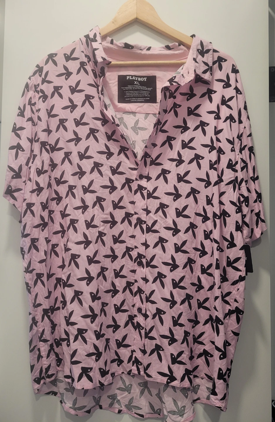 XL, NWT Playboy Bunny Monogram Pink Button Up Shirt