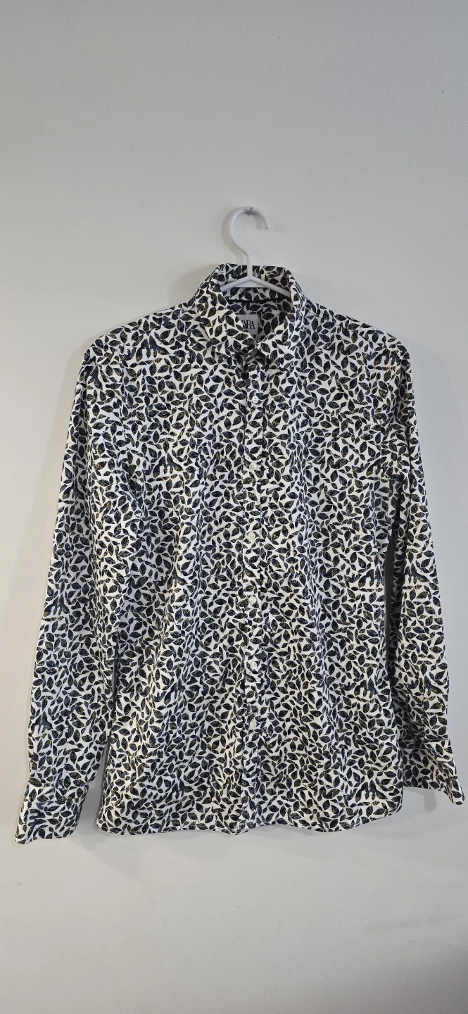 ZARA Men's Slim Fit Printed Button-Up Shirt - Medium