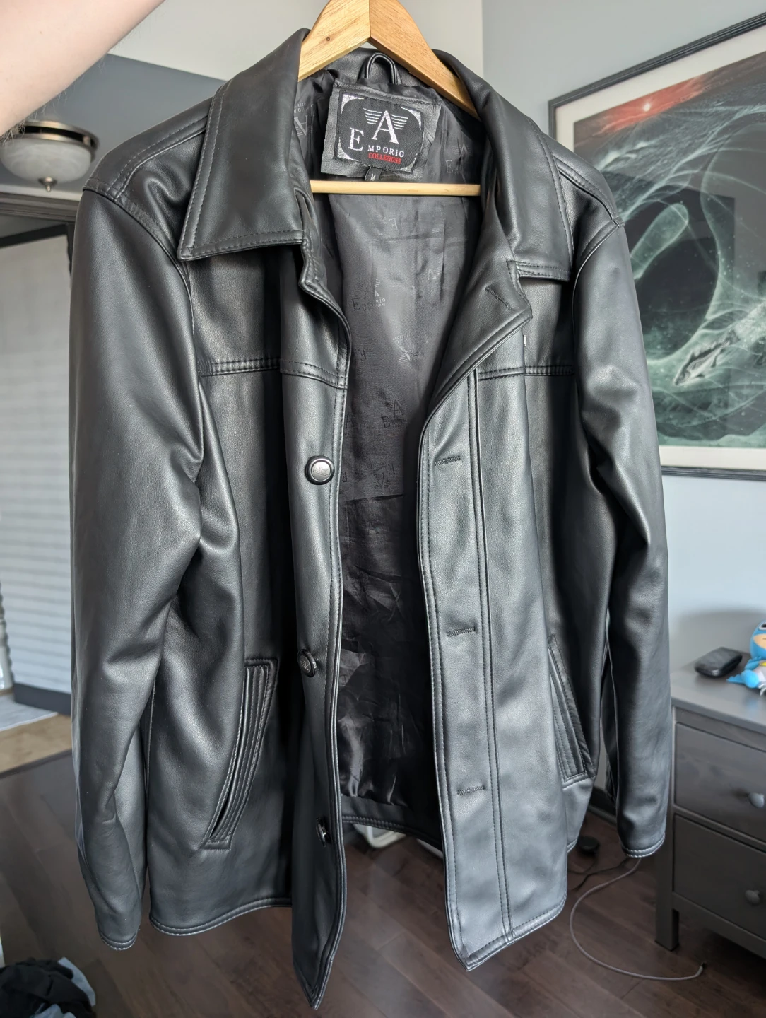 Emporio Collezione (Armani) Black Leather Button-Front Jacket - photo 4
