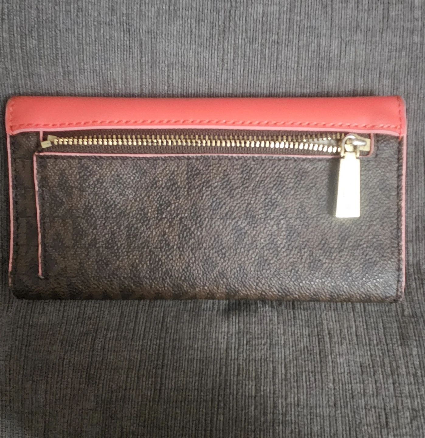 Michael Kors Leather Envelope Wallet, Brown and Coral - photo 3