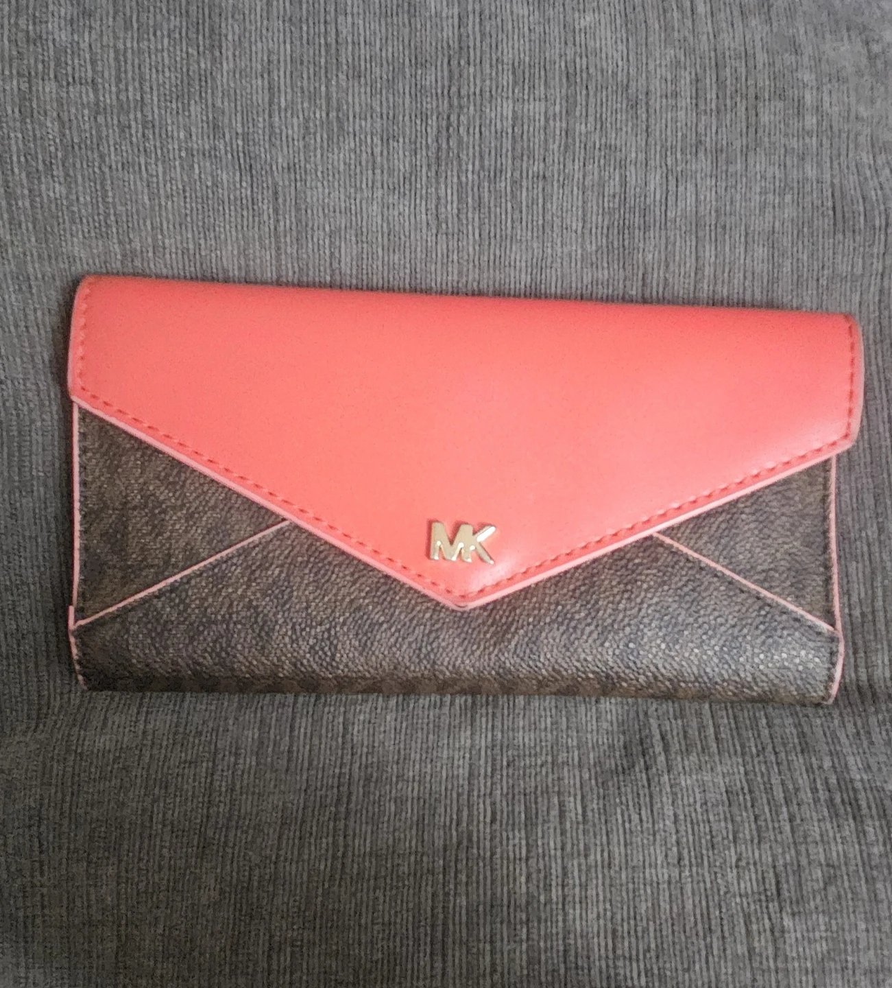 Michael Kors Leather Envelope Wallet, Brown and Coral