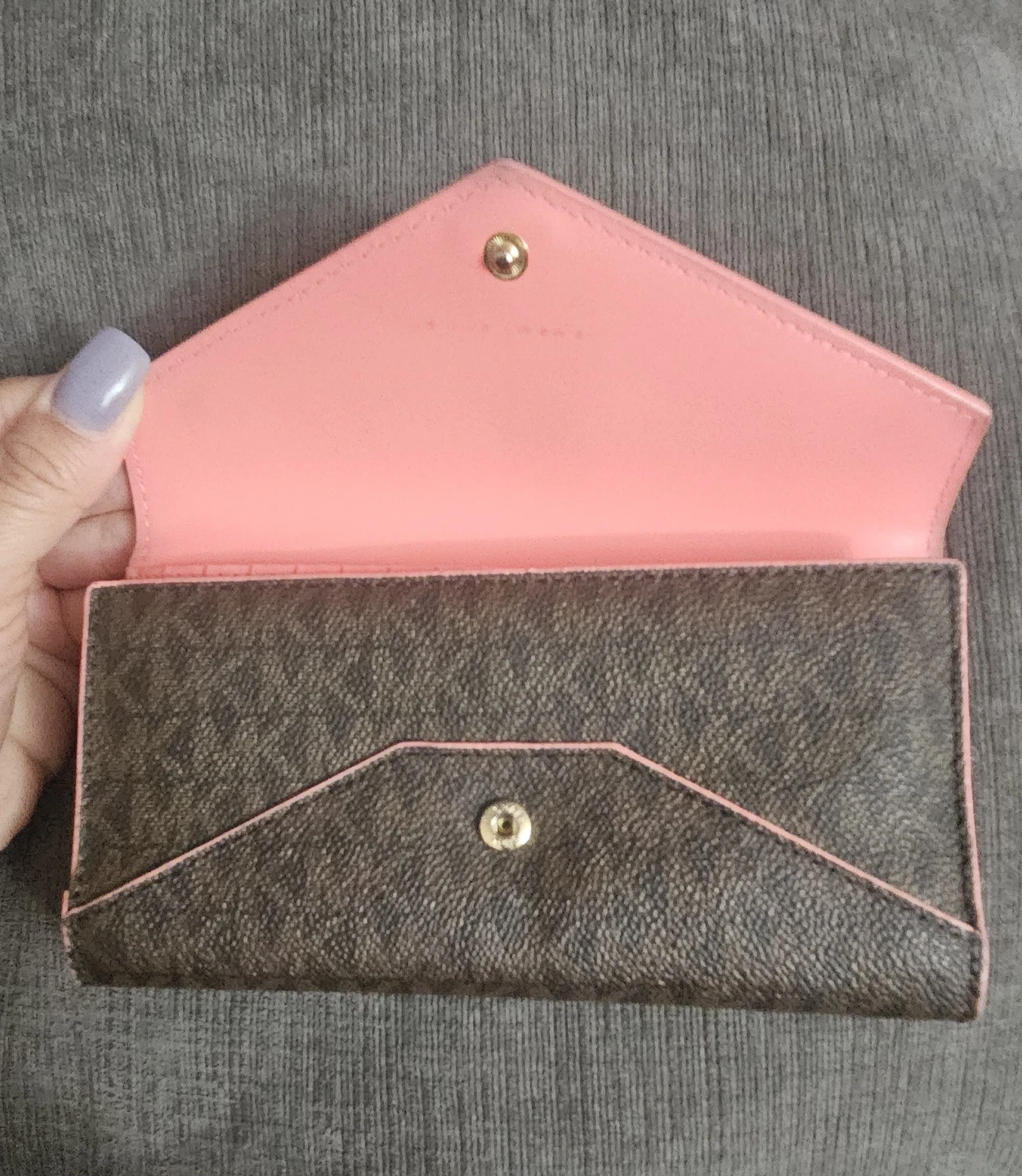 Michael Kors Leather Envelope Wallet, Brown and Coral - photo 2