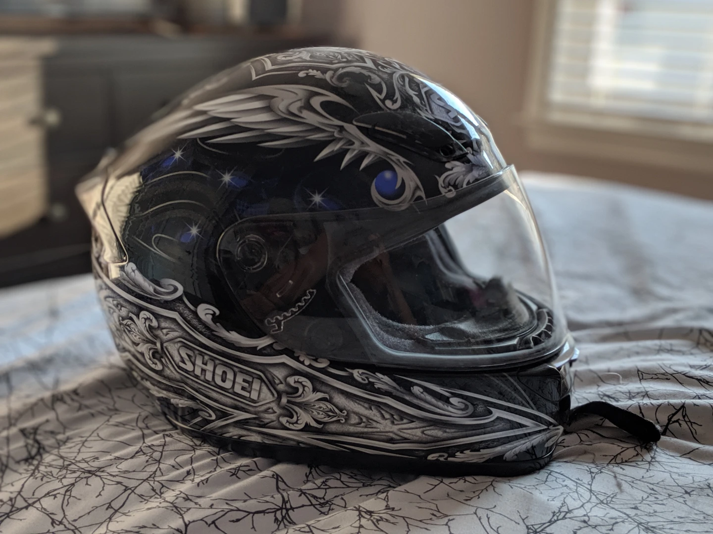 SHOEI Motorcycle Helmet - Black with Silver Design