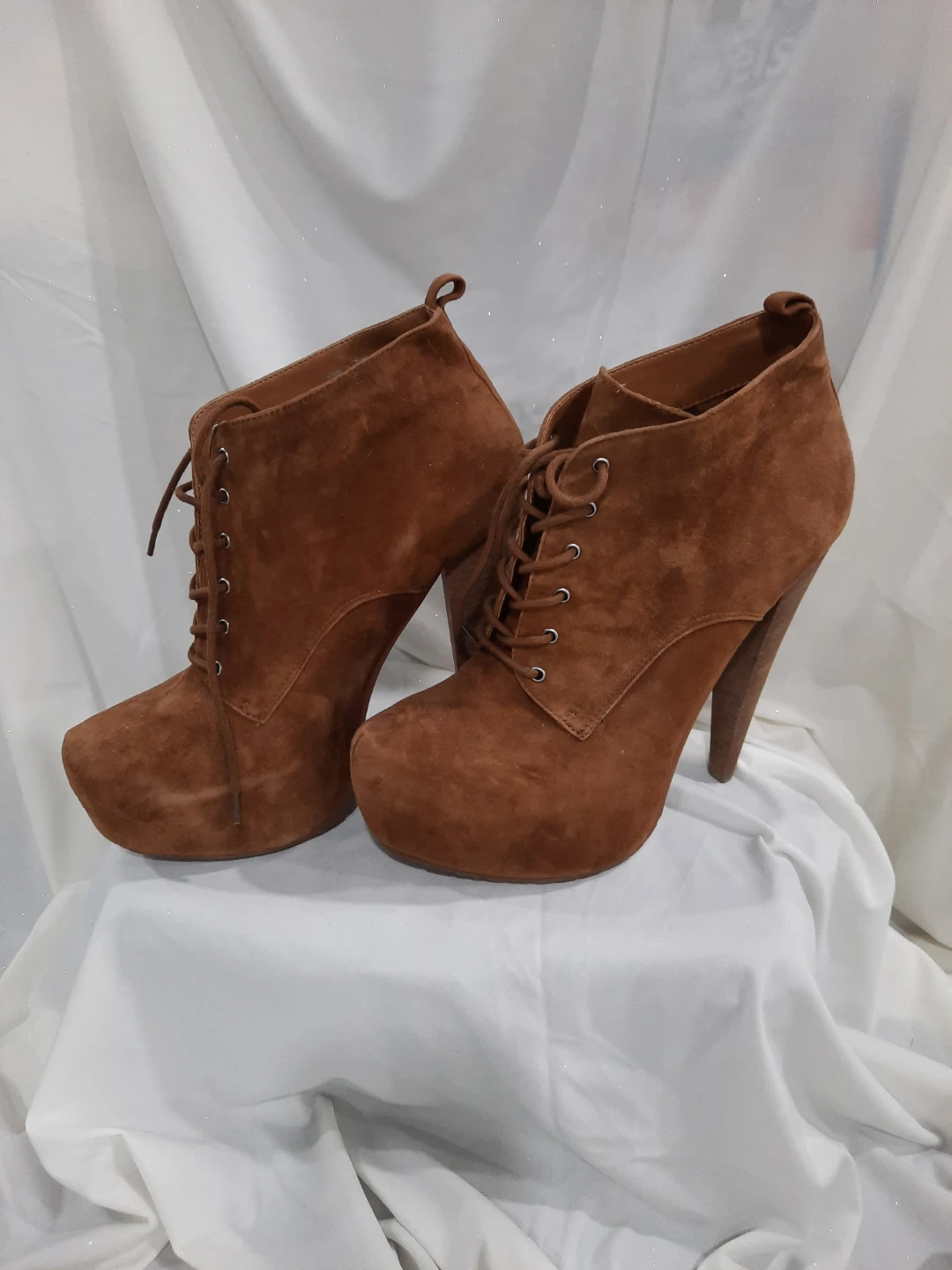 Aldo Brown Suede Lace-Up Heeled Ankle Boots - Size 8.5