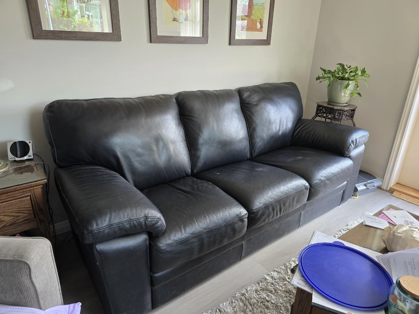 Black Leather 3-Seater Sofa