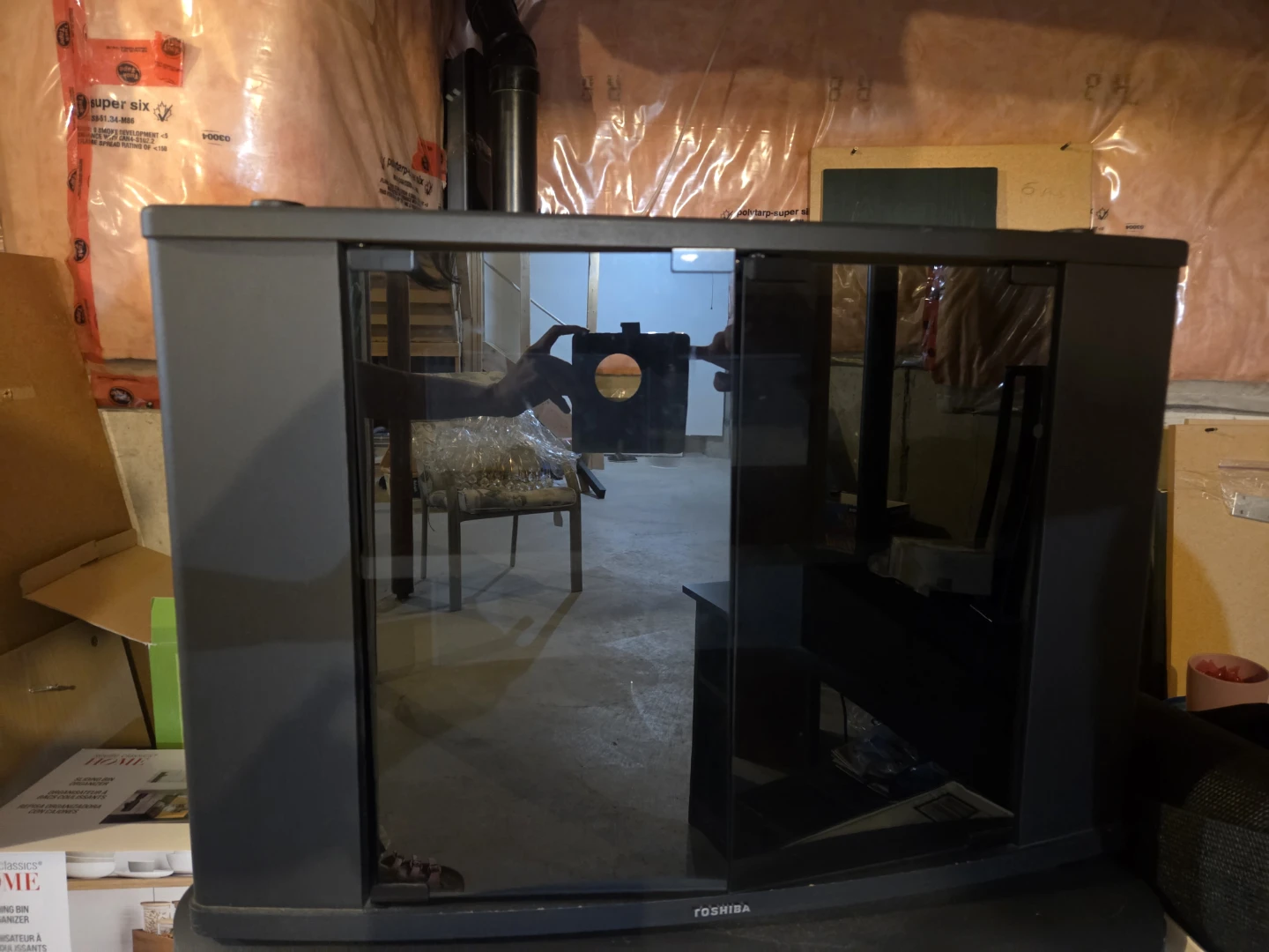 Toshiba TV Stand with Glass Doors and a Swivel Base - photo 2
