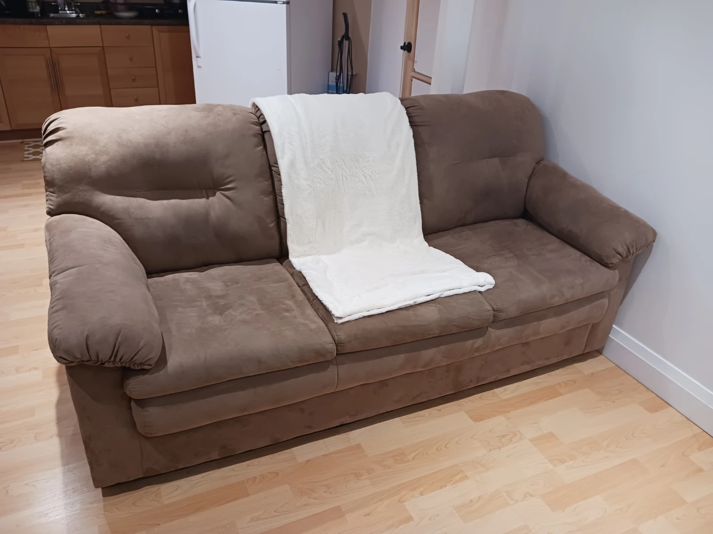 Brown Suede Three-Seater Sofa - photo 2