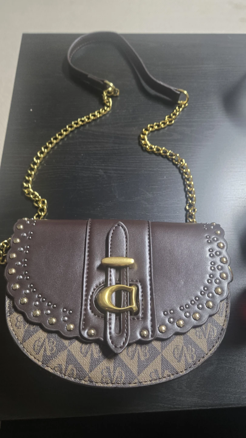 Brown Saddle Shoulder Bag with Gold Chain