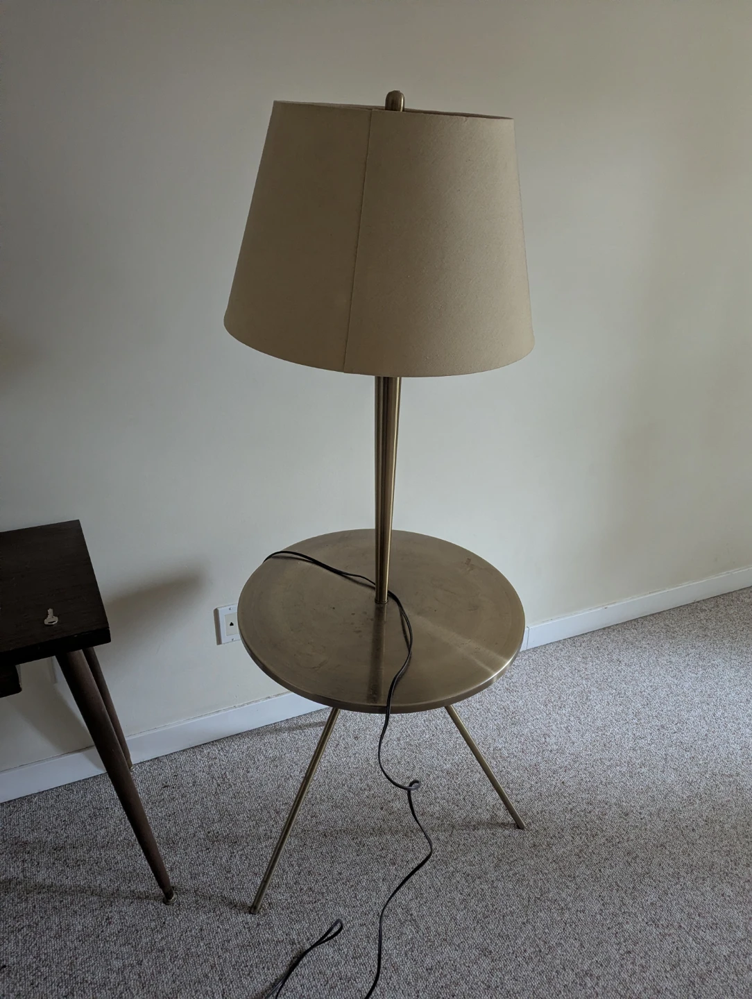 Brass Tripod Floor Lamp with Side Table - photo 3