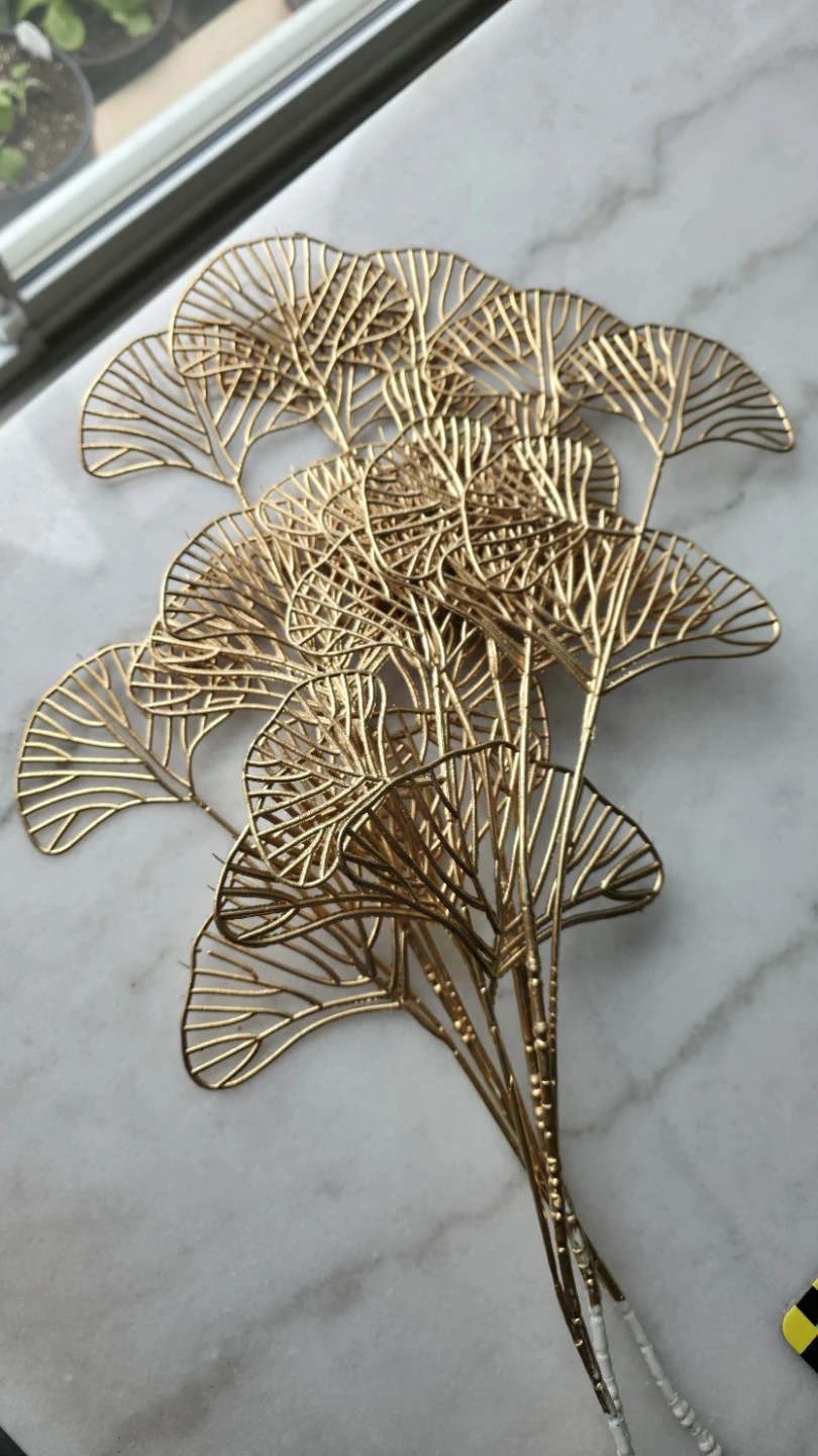 Artificial flowers Gold Leaf Stems (Set of 2 with 5 stems each)