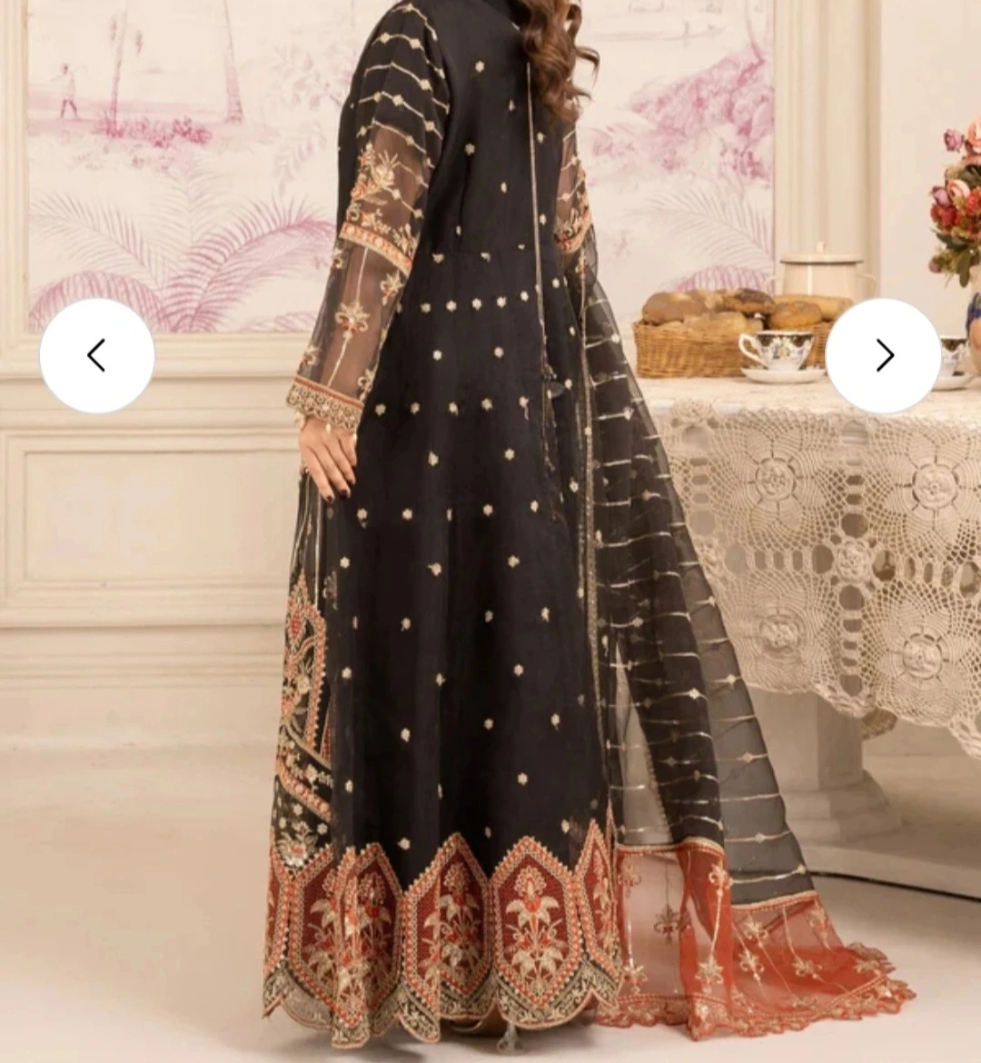 Black embroidered maxi dress with dupatta - photo 3