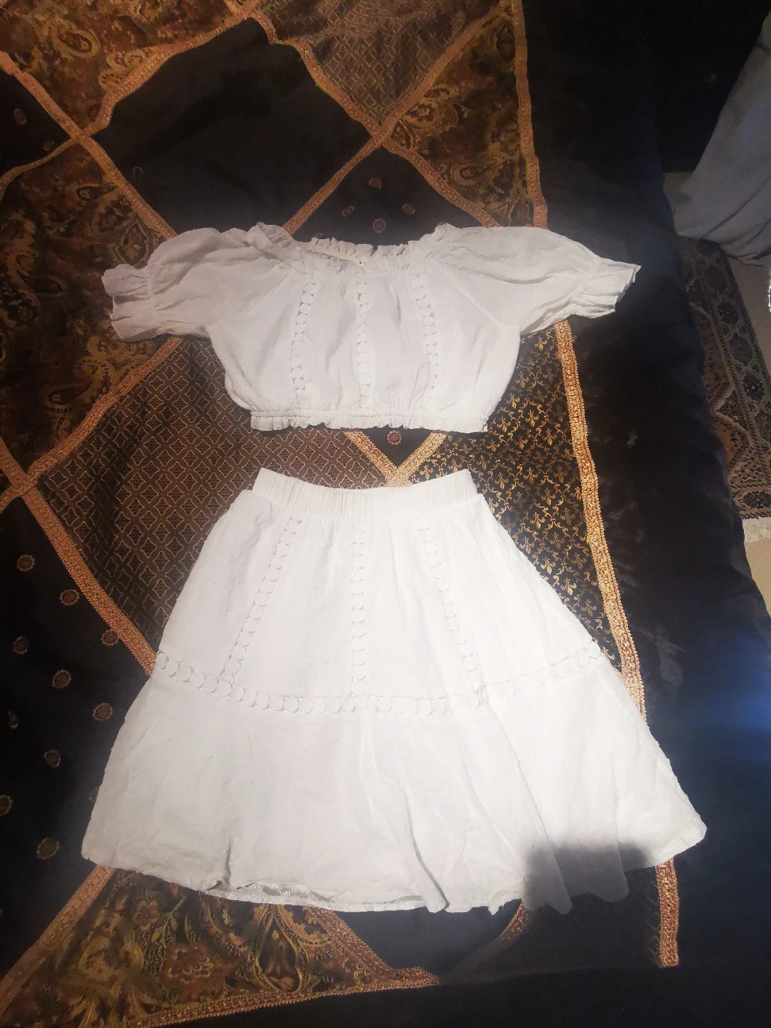 White Off-the-Shoulder Crop Top and Skirt Set - photo 2