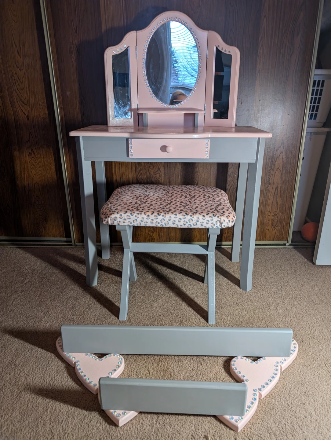 Very girly kids vanity and matching shelf