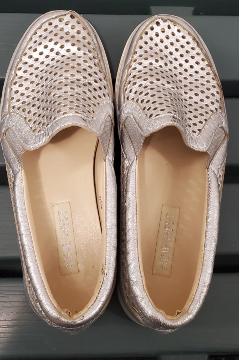 Nine West Silver Perforated Slip-On Sneakers Size 6 M