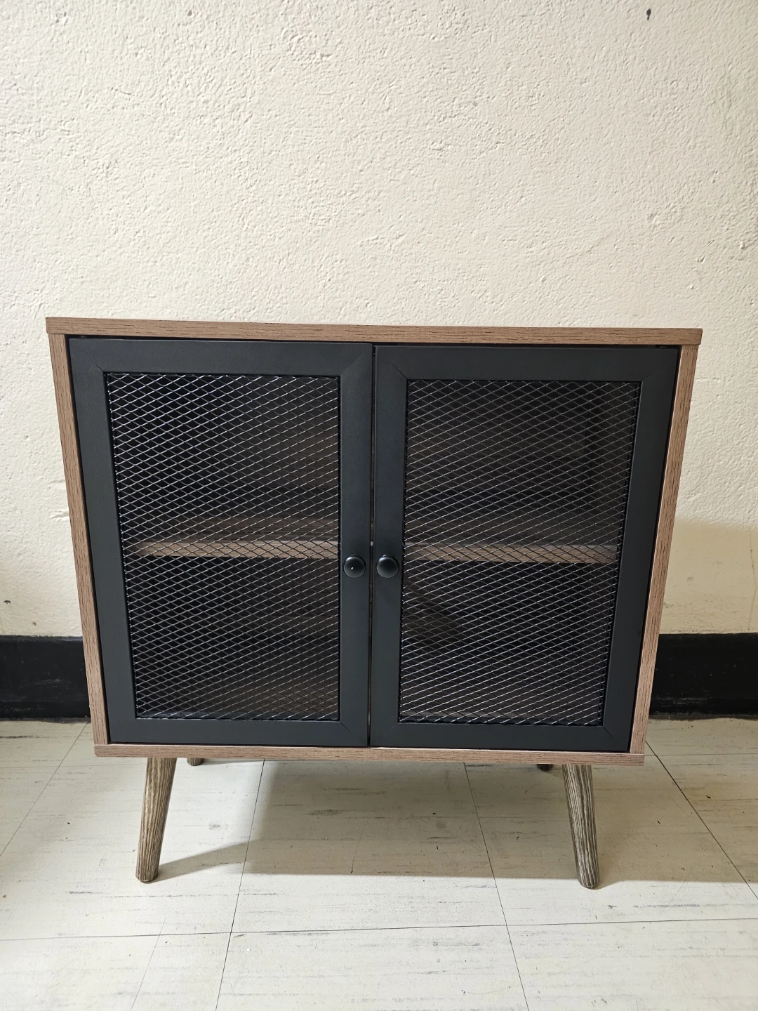 Rustic Wood Cabinet with Mesh Doors