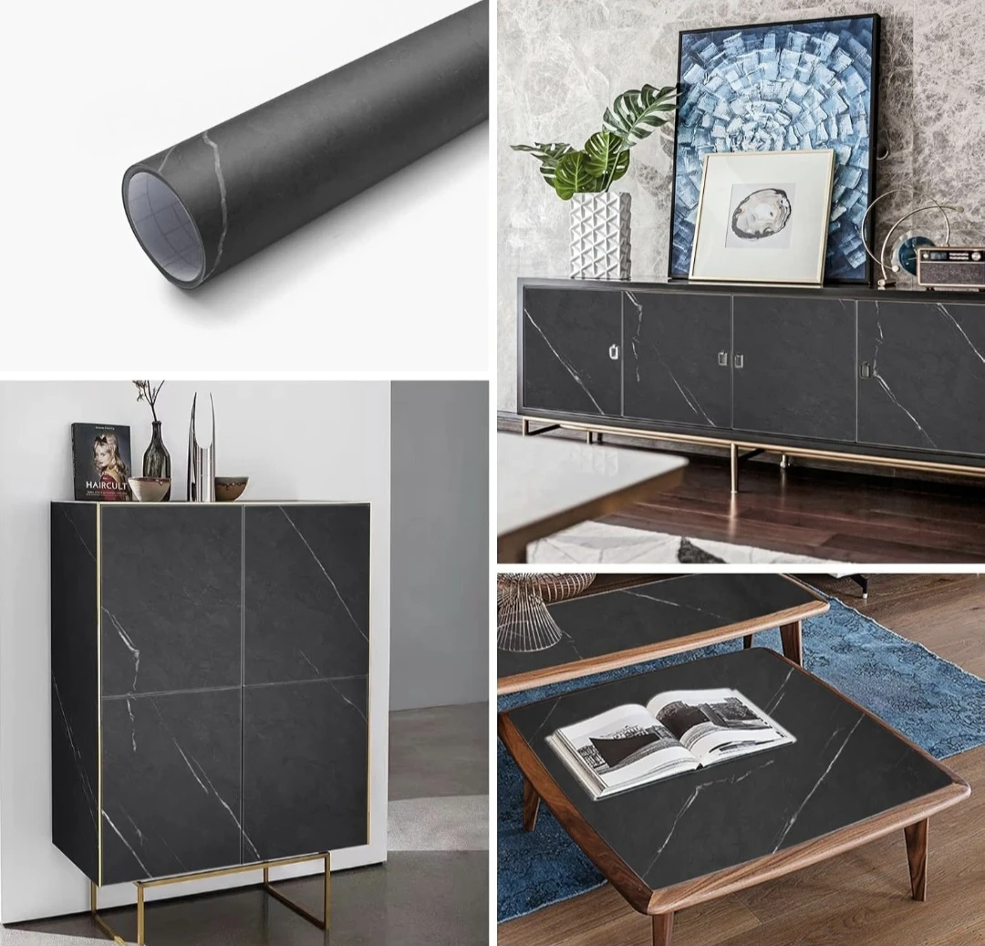 Matt Black Marble Contact Paper Peel & Stick 16"x78" - photo 2