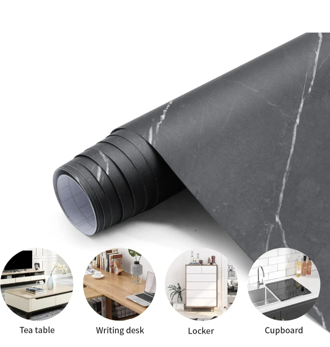 Matt Black Marble Contact Paper Peel & Stick 16"x78" - photo 4