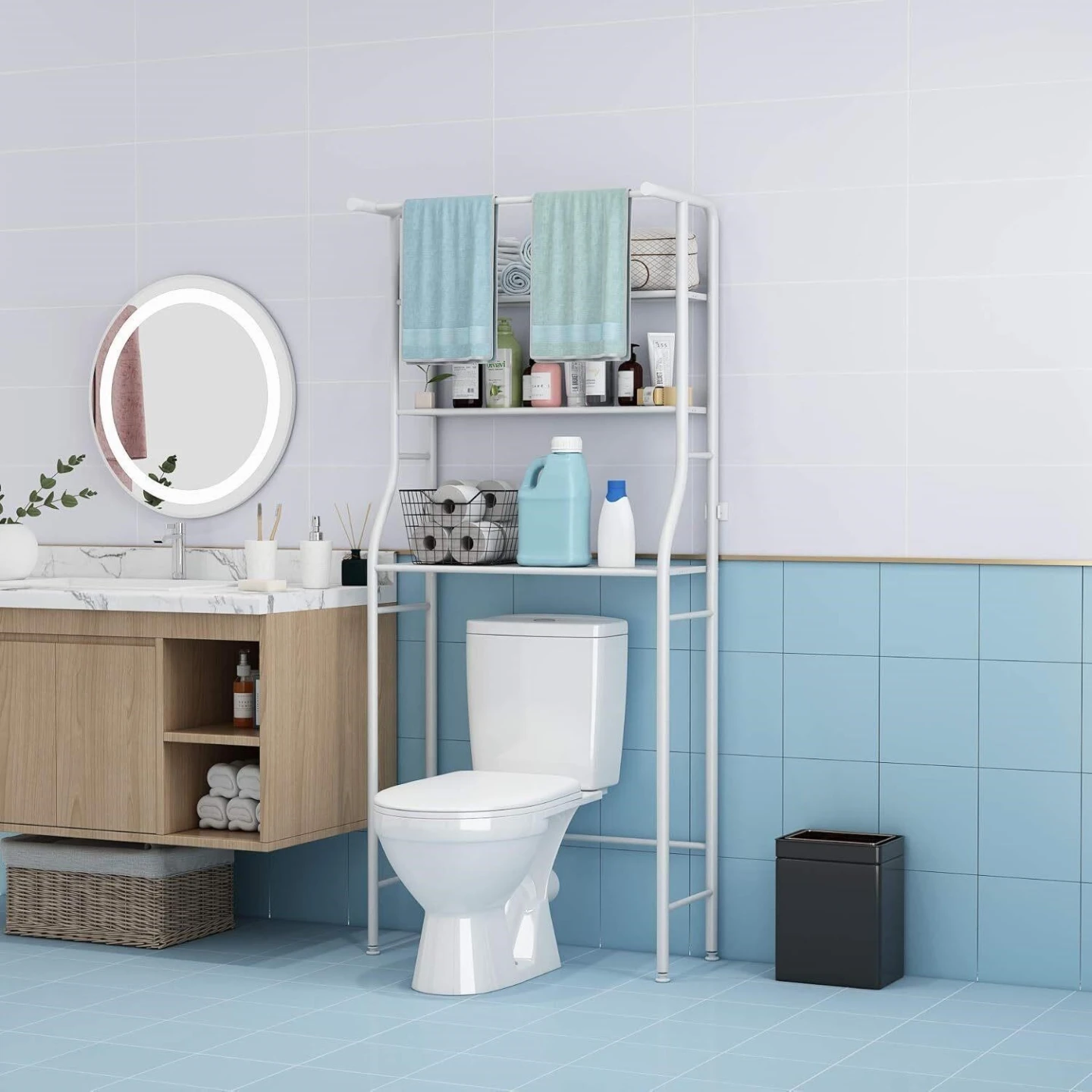 White Metal Bathroom Storage Shelf Unit Over Toilet