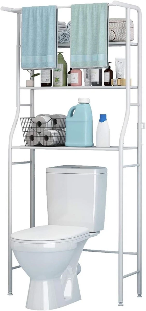 White Metal Bathroom Storage Shelf Unit Over Toilet - photo 3