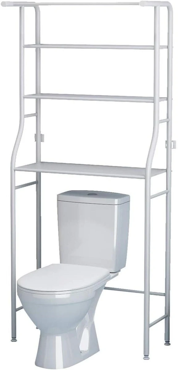 White Metal Bathroom Storage Shelf Unit Over Toilet - photo 4